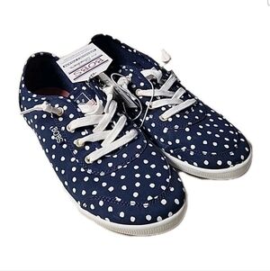 NWT BOBS for Skechers Womens Size 8 Navy Blue Polka Dot Casual Memory Foam Shoes